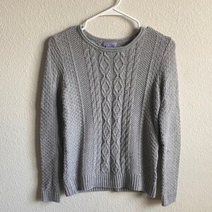Laura Scott Petite Light Gray Cable Knit Sweater